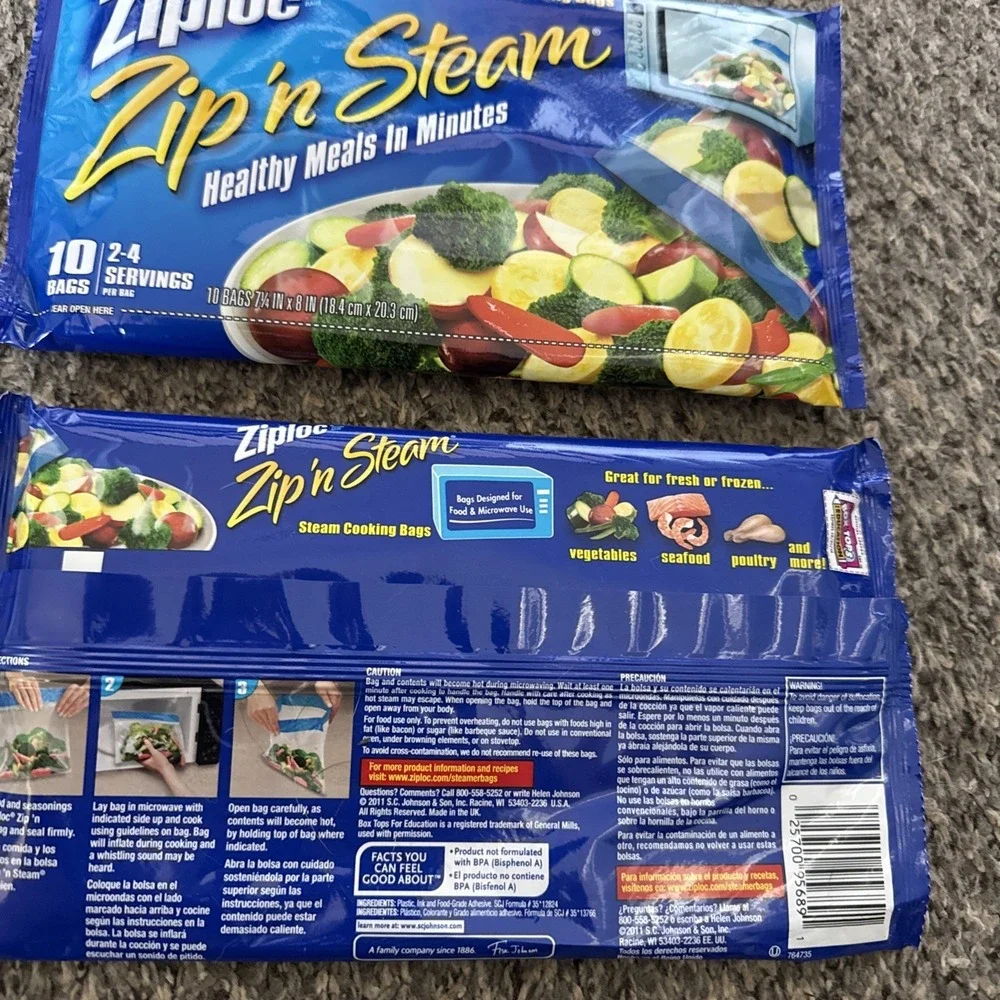 2 Ziploc Zip 'n Steam 10 Bag Packages 20 Bags In All.
